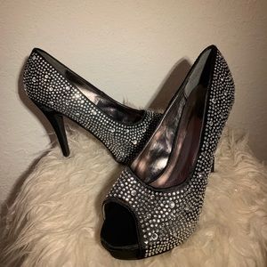 Rhinestone Studded Peep Toe Heels